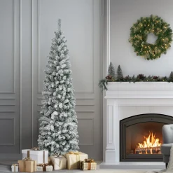 National Tree Company 7.5 ft. Acacia Pencil Slim Flocked Tree
