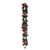 Discount National Tree Company 6 ft. Halloween Boo-tiful Garland with Orange Dahlia Flowers, White Skulls, LED Lights