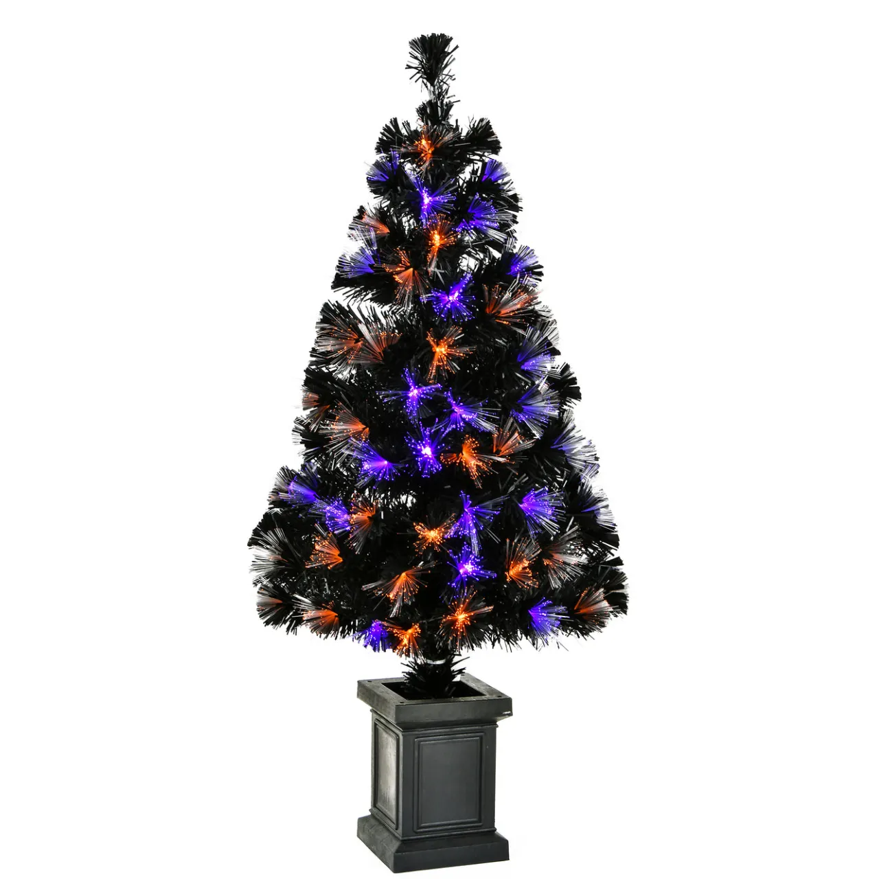 Hot National Tree Company 4 ft. Halloween Pre Lit Black Tree Decoration with Fiber Optic, LED Lights