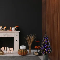 Hot National Tree Company 4 ft. Halloween Pre Lit Black Tree Decoration with Fiber Optic, LED Lights