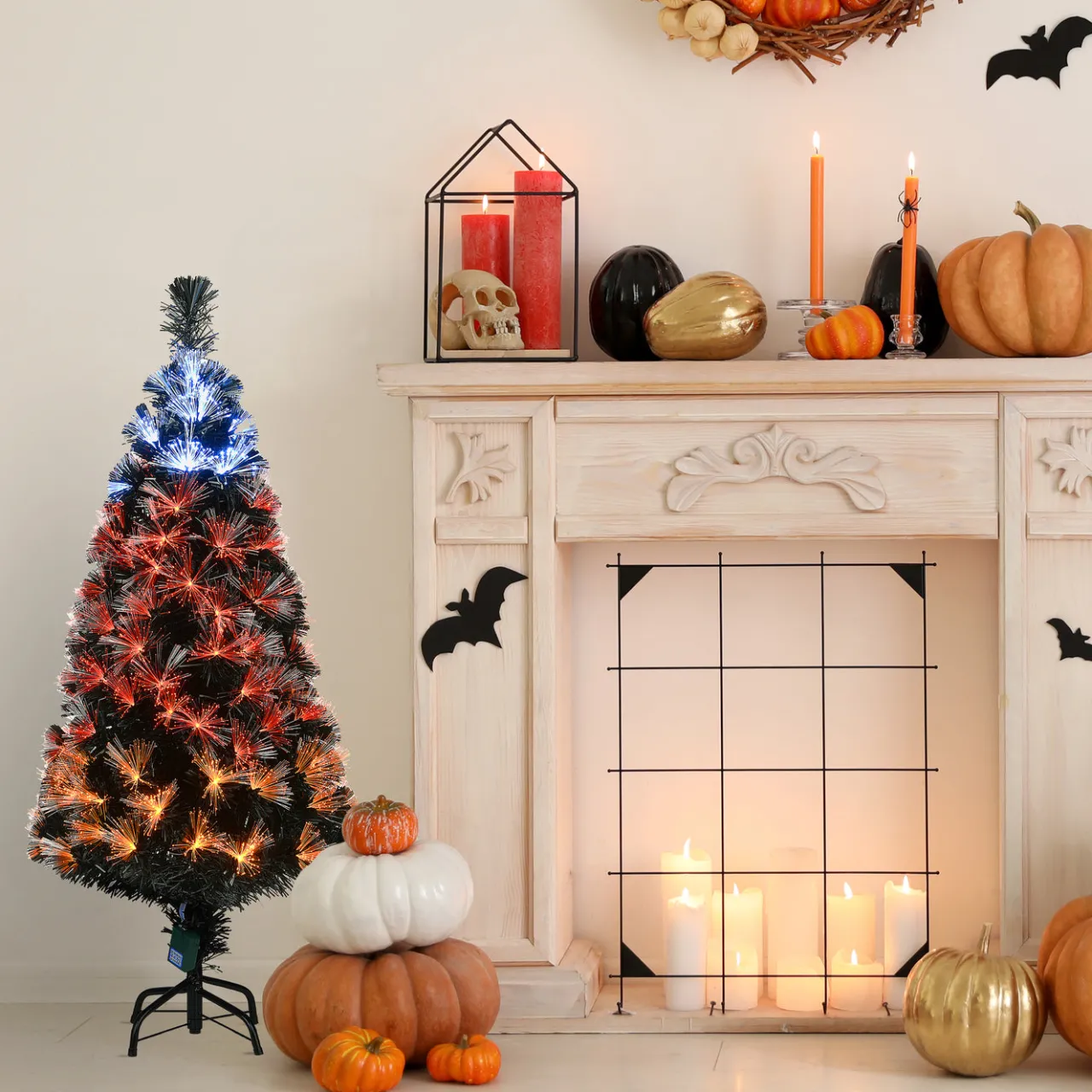 Hot National Tree Company 4 ft. Halloween Pre-Lit Black Tree with Fiber Optic, Candy Corn LED Light