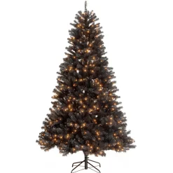 Sale National Tree Company 7 ft. Halloween Pre-Lit North Valley Spruce Full Black Tree with White Lights