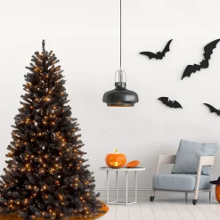 National Tree Company 6. ft. Halloween Pre-Lit North Valley Spruce Full Black Tree with White Lights