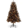 New National Tree Company 4.5 ft. Halloween Pre-Lit North Valley Spruce Full Black Christmas Tree with White Lights