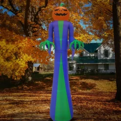 Clearance National Tree Company 12 ft. Halloween Pumpkin Ghost Inflatable Decoration with LED lights