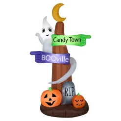 Best National Tree Company 8 ft. Halloween Signpost and Ghost Inflatable Decoration