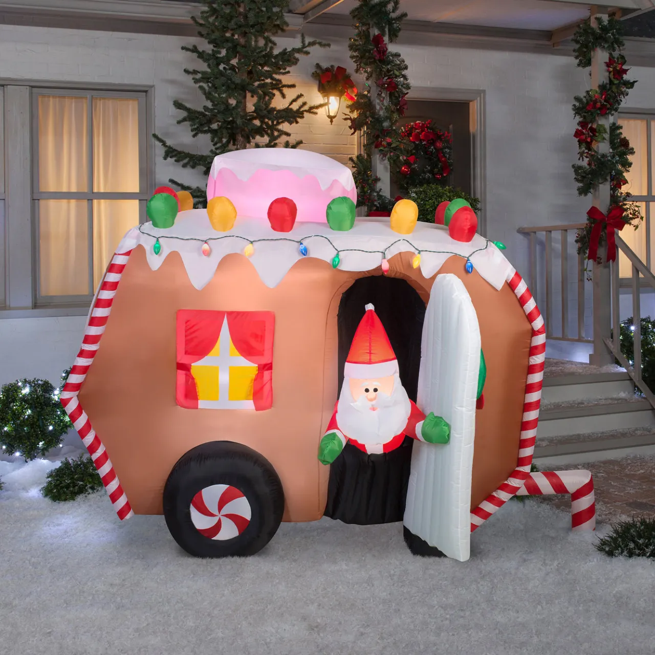 Hot National Tree Company 7.5 ft. Inflatable Gingerbread Trailer with Santa with LED Lights