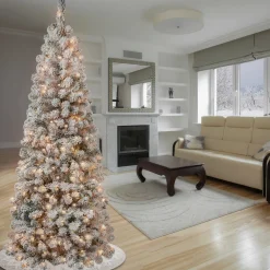 Online National Tree Company 6 ft. Pre-Lit Acacia Medium Flocked Tree with Clear Lights