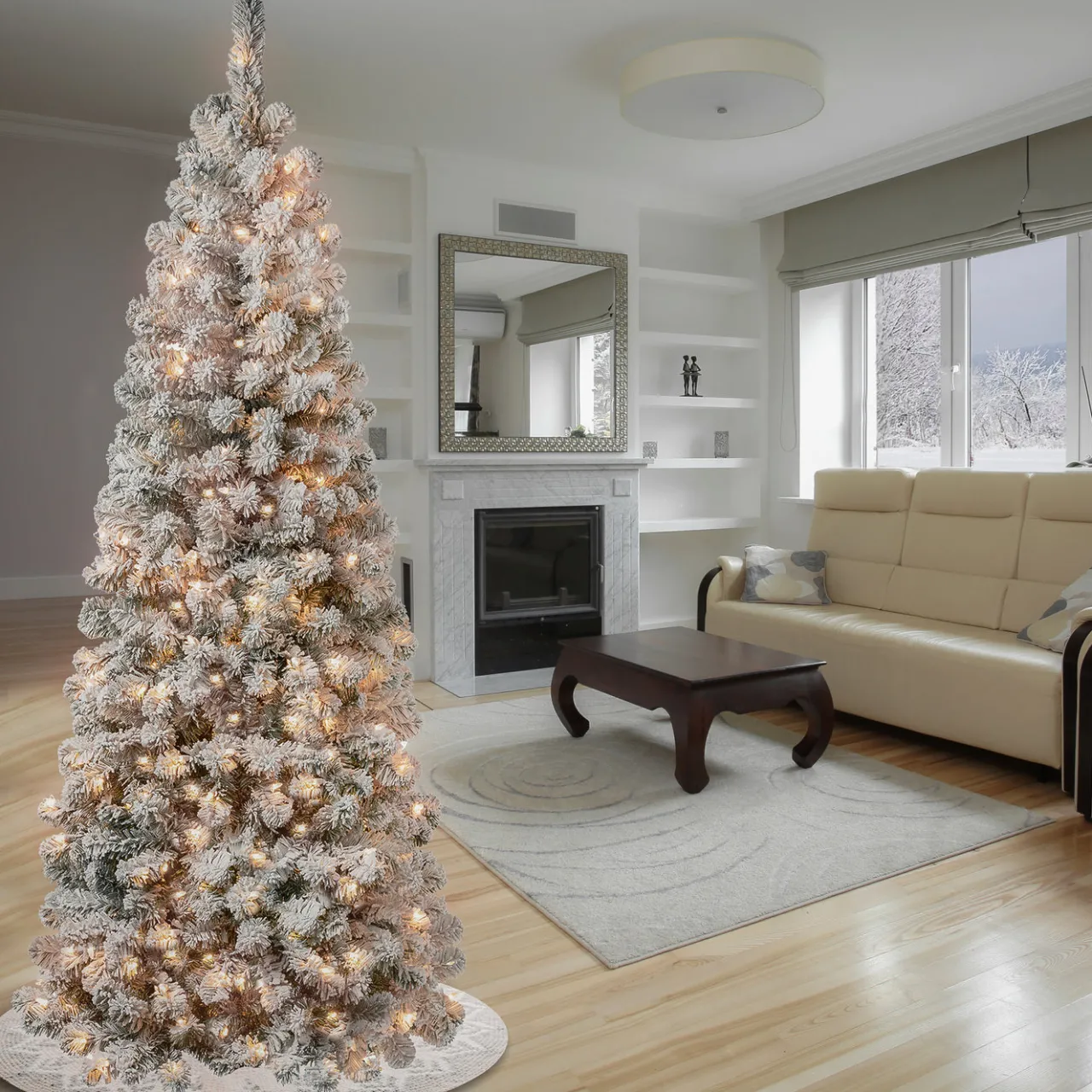 Online National Tree Company 6 ft. Pre-Lit Acacia Medium Flocked Tree with Clear Lights