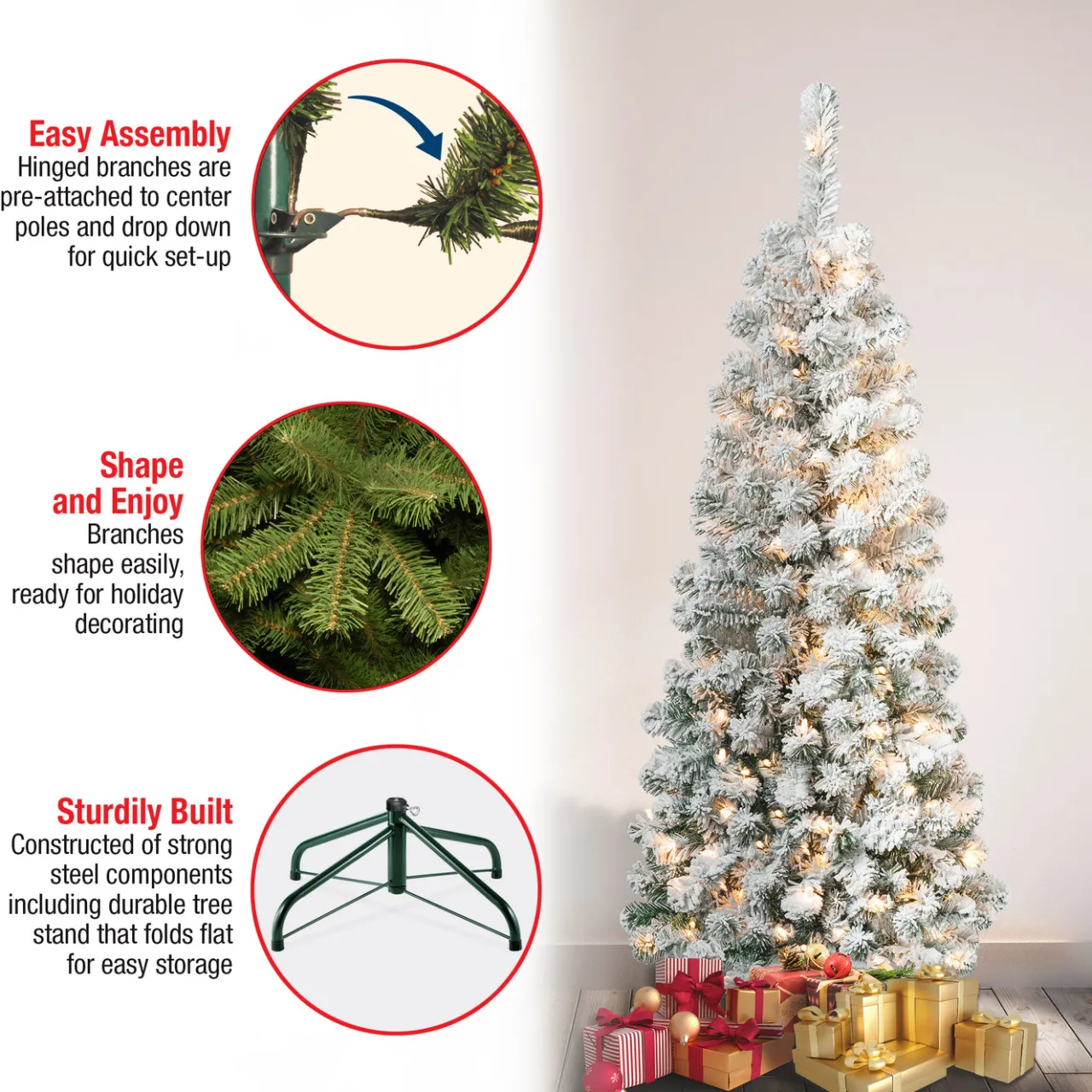 Hot National Tree Company 4.5 ft. Pre-Lit Acacia Pencil Slim Flocked Tree with Clear Lights