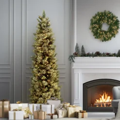 National Tree Company 7.5 ft. Pre-Lit Carolina Pine Slim Tree with Clear Lights