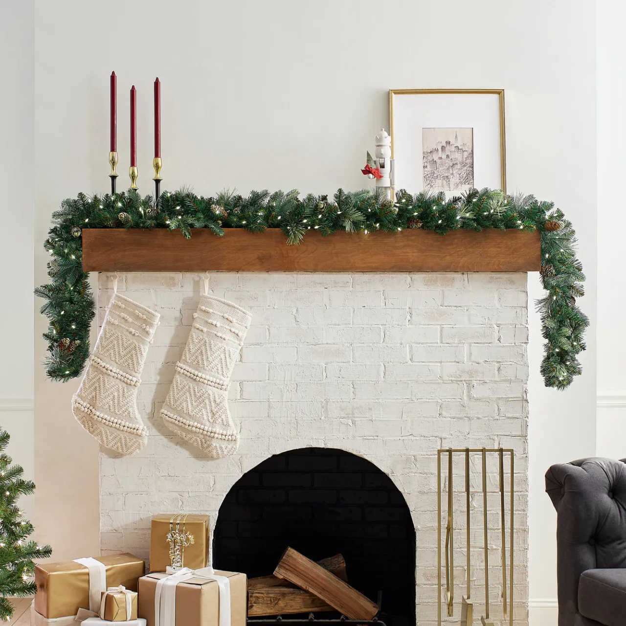 Clearance National Tree Company 9 ft. Pre-Lit Carolina Pine Garland with LED Lights