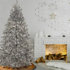 Sale National Tree Company 7.5 ft. Pre-Lit Christmas Matt Silver Metallic Tree