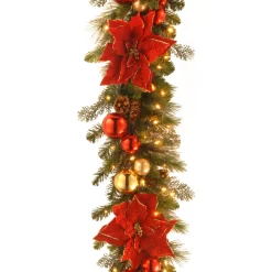 Online National Tree Company 9 ft. Pre-Lit Decorative Collection Holiday Garland with Clear Lights