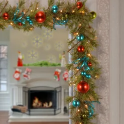 Outlet National Tree Company 9 ft. Pre-Lit Decorative Collection Retro Garland with Warm White LED Lights