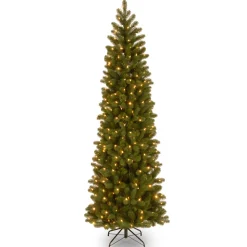 New National Tree Company 6.5 ft. Pre-Lit Downswept Douglas Fir Pencil Slim Tree with Dual Color LED Lights