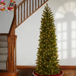 New National Tree Company 6.5 ft. Pre-Lit Downswept Douglas Fir Pencil Slim Tree with Dual Color LED Lights