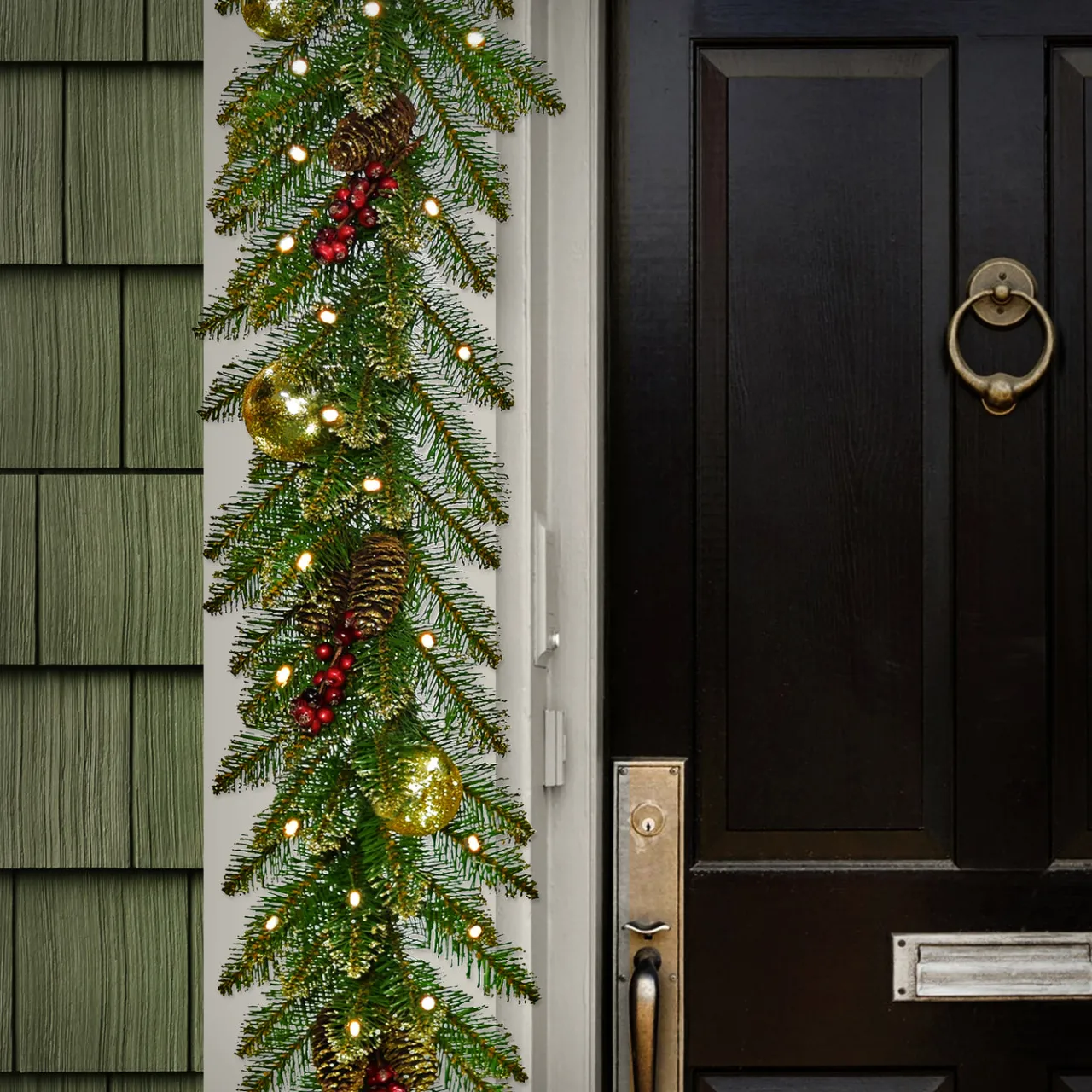 Discount National Tree Company 9 ft. Pre-Lit Dunhill Fir Glittery Gold Garland with LED Lights