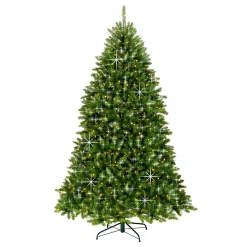 Hot National Tree Company 7.5 ft. Pre-Lit Dunhill Fir Shimmer Tree Silver Tinsel with Dual Color LED Lights