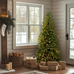 Clearance National Tree Company 6.5 ft. Pre-Lit Dunhill Fir Slim Tree with Clear Lights