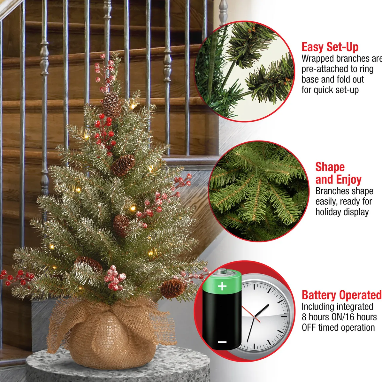 National Tree Company 2 ft. Pre-Lit Dunhill Fir Tree with LED Lights