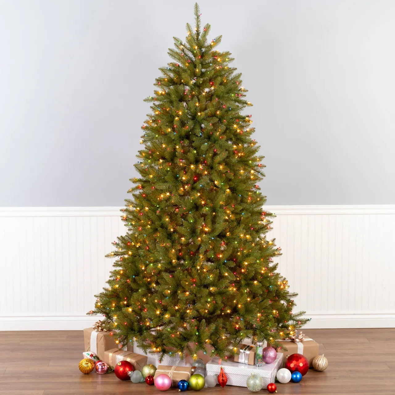 Online National Tree Company 7.5 ft. Pre-Lit Dunhill Fir Tree with Multicolor, Clear Spectrum Lights