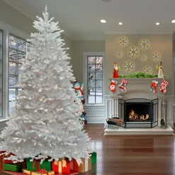 Online National Tree Company 7.5 ft. Pre-Lit Dunhill Fir White Tree with Clear Lights