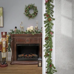New National Tree Company 9 ft. Pre-Lit First Traditions Holly Berry Wreath and Garland Assortment