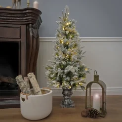 Clearance National Tree Company 4 ft. Pre-Lit Frosted Colonial Fir Tree with Warm White LED Lights