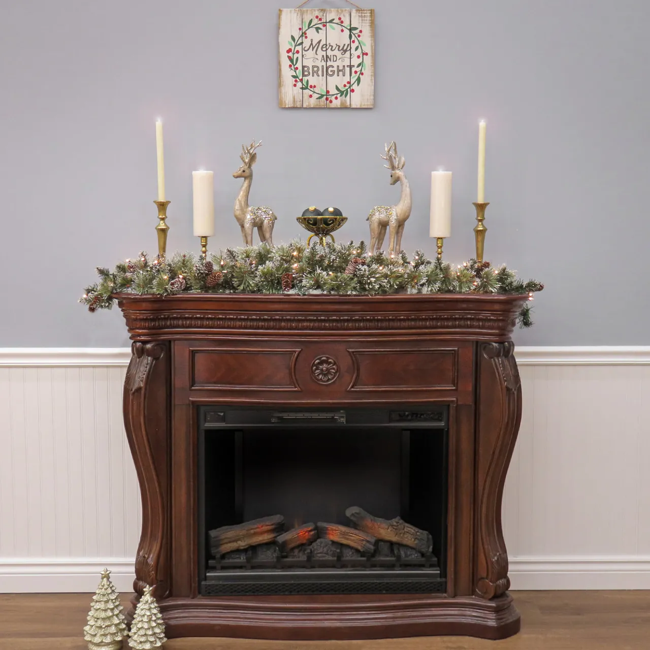 Best National Tree Company 6 ft. Pre-Lit Glittery Bristle Pine Mantel Swag with Clear Lights