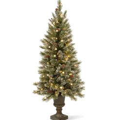 Outlet National Tree Company 4 ft. Pre-Lit Glittery Bristle Tree with Warm White LED Lights