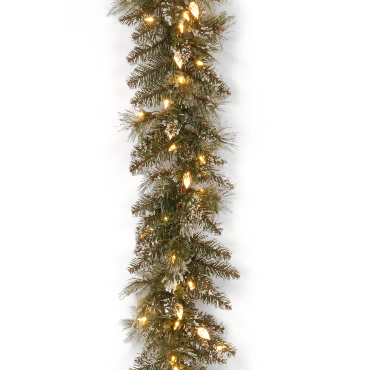 Clearance National Tree Company 9 ft. Pre-Lit Glittery Bristle Pine Garland with Warm White LED Lights