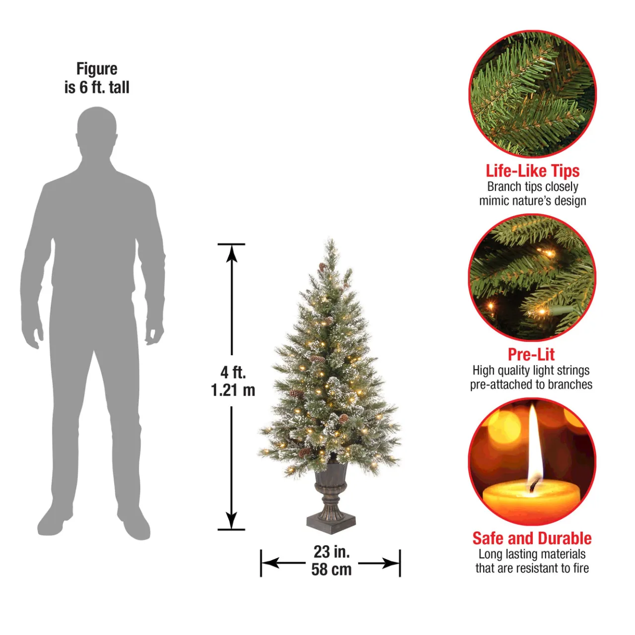 National Tree Company 4 ft. Pre-Lit Glittery Bristle Tree with Clear Lights