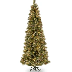 Clearance National Tree Company 7.5 ft. Pre-Lit Glittery Bristle Slim Tree with Clear Lights