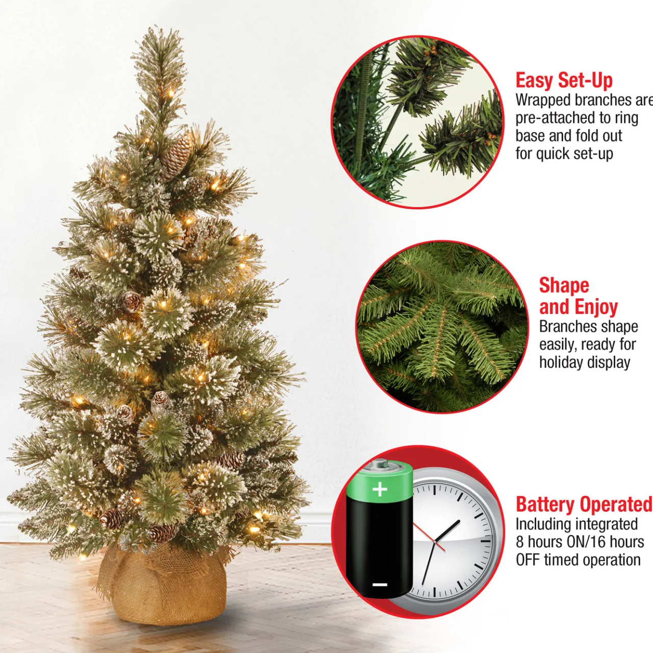 Clearance National Tree Company 3 ft. Pre-Lit Glittery Bristle Tree with LED Lights
