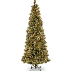 Discount National Tree Company 6.5 ft. Pre-Lit Glittery Bristle Slim Tree with Clear Lights