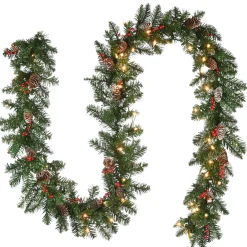 Discount National Tree Company 9 ft. Pre-Lit Glittery Mountain Spruce Garland with Clear Lights
