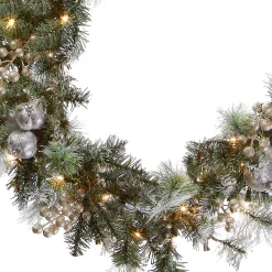 Hot National Tree Company 9 ft. Pre-Lit Glittery Pine Pomegranate Garland with Clear Lights