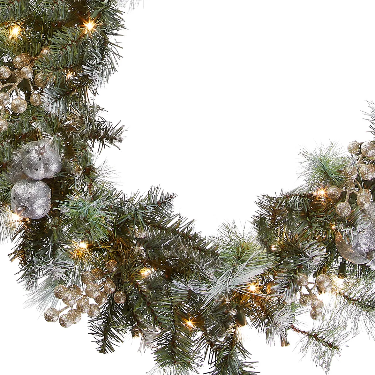 Hot National Tree Company 9 ft. Pre-Lit Glittery Pine Pomegranate Garland with Clear Lights