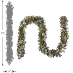 Hot National Tree Company 9 ft. Pre-Lit Glittery Pine Pomegranate Garland with Clear Lights