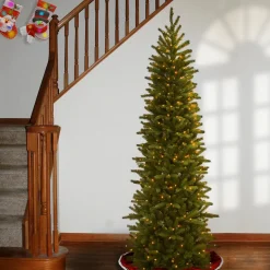 Sale National Tree Company 7.5 ft. Pre-Lit Grande Fir Pencil Slim Tree with Clear Lights