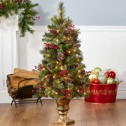 Sale National Tree Company 4 ft. Pre-Lit Iced Berry Pine Entrance Tree with Clear Lights