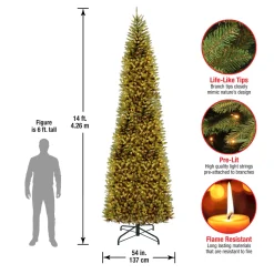 Sale National Tree Company 14 ft. Pre-Lit Kingswood Fir Pencil Tree with Clear Lights