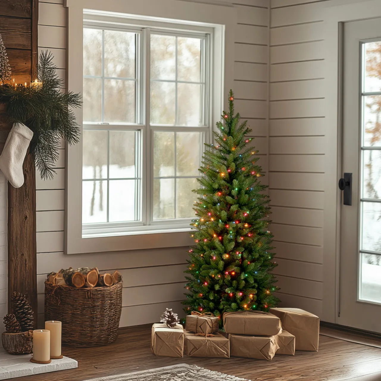 Hot National Tree Company 4.5 ft. Pre-Lit Kingswood Fir Pencil Tree with Multicolor Lights