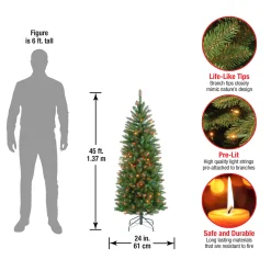 Hot National Tree Company 4.5 ft. Pre-Lit Kingswood Fir Pencil Tree with Multicolor Lights