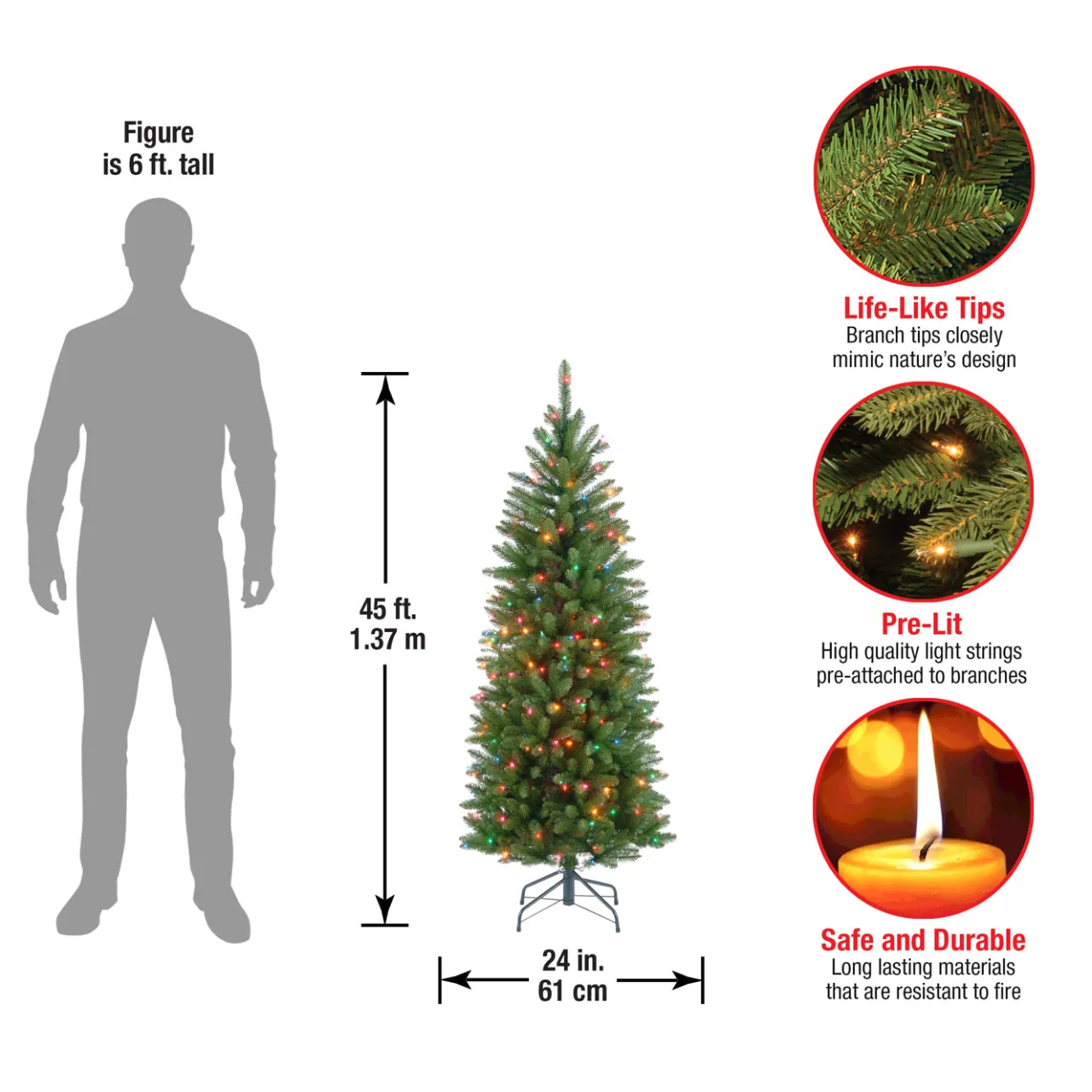 Hot National Tree Company 4.5 ft. Pre-Lit Kingswood Fir Pencil Tree with Multicolor Lights