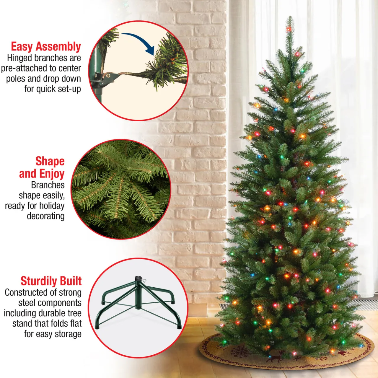 Hot National Tree Company 4.5 ft. Pre-Lit Kingswood Fir Pencil Tree with Multicolor Lights