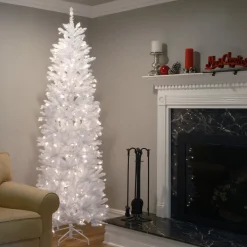 New National Tree Company 7.5 ft. Pre-Lit Kingswood Fir White Pencil Tree with Clear Lights