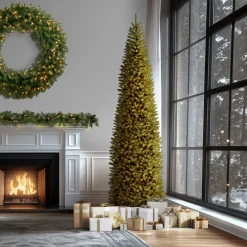 Online National Tree Company 12 ft. Pre-Lit Kingswood Fir Pencil Slim Tree with Clear Lights