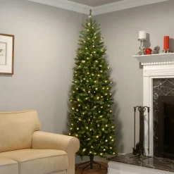 Online National Tree Company 7 ft. Pre-Lit Kingswood Fir Pencil Tree with Power Connect Dual Color LED Lights